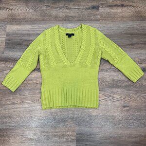 Express Cable Knit V-neck Merino Wool Blend Light Green 3/4" Sleeve Sweater